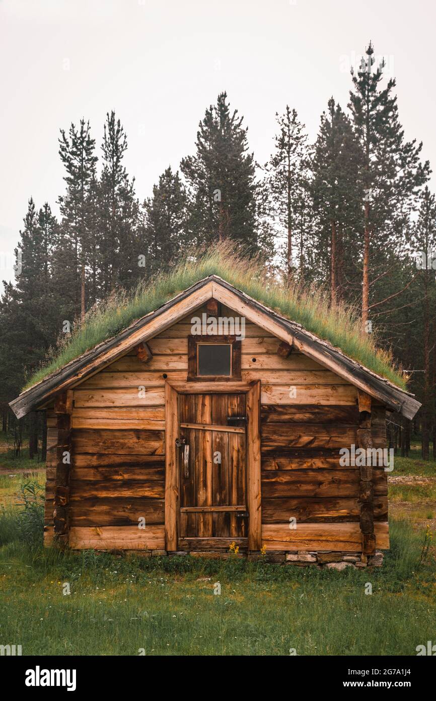 Casa di legno a Karasjok, museo, Sami, casa, tradizione, Finnmark, Norvegia Foto Stock