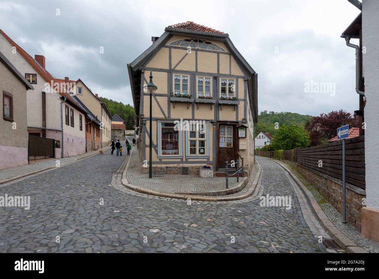 Germania, Sassonia-Anhalt, Gernrode, casa a graticcio, ciottoli, Harz Foto Stock