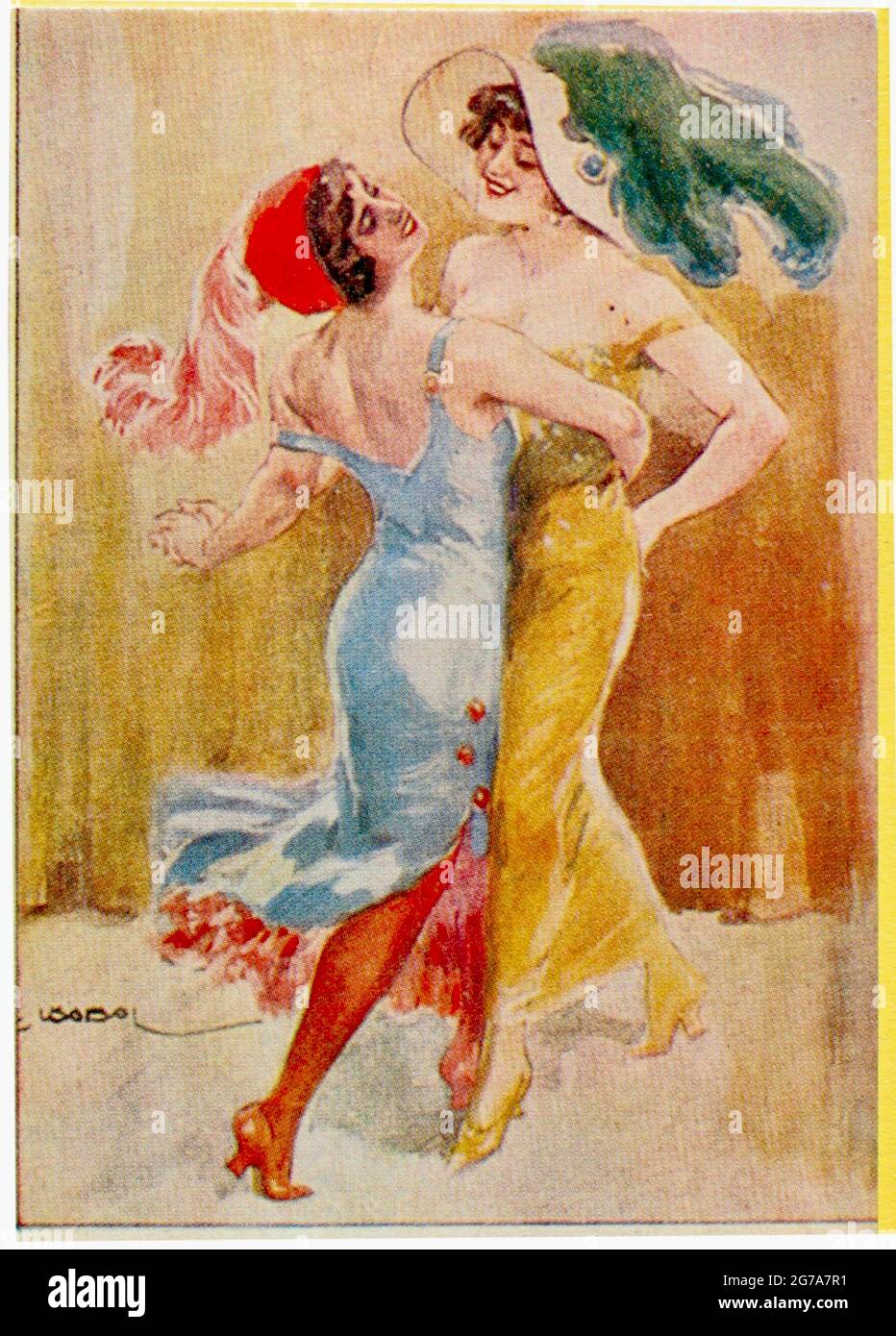 Cartolina russa di due donne che ballano insieme - anni '20 Foto Stock