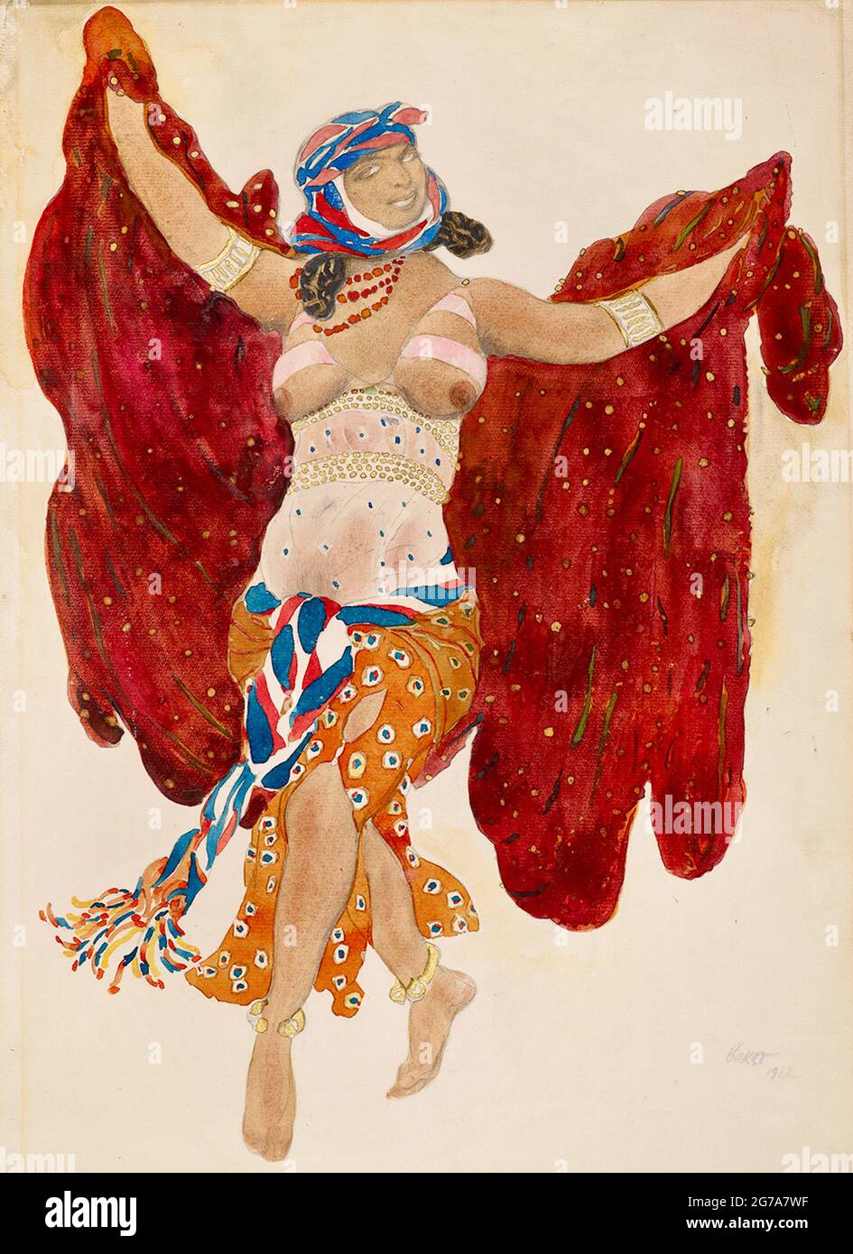 Il disegno del costume per il balletto 'Cleopatra' è stato creato nel 1909 da Leon Bakst in stile Art Nouveau. Foto Stock