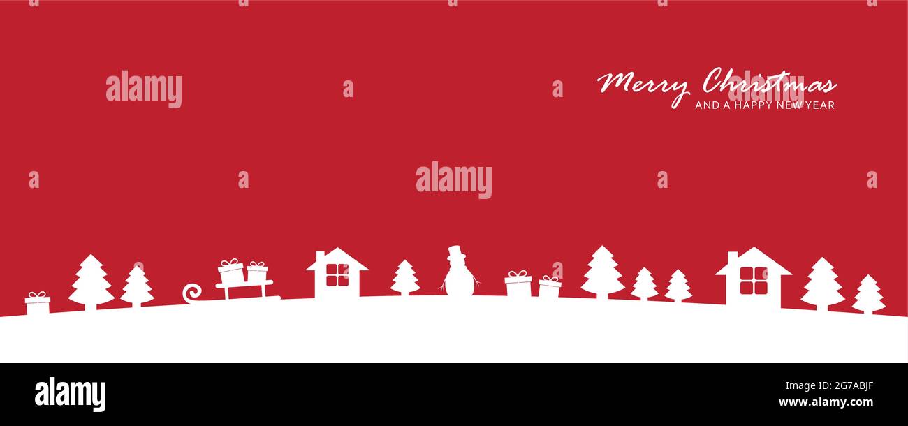 bandiera invernale della valle di natale rossa con abeti e regalo Illustrazione Vettoriale