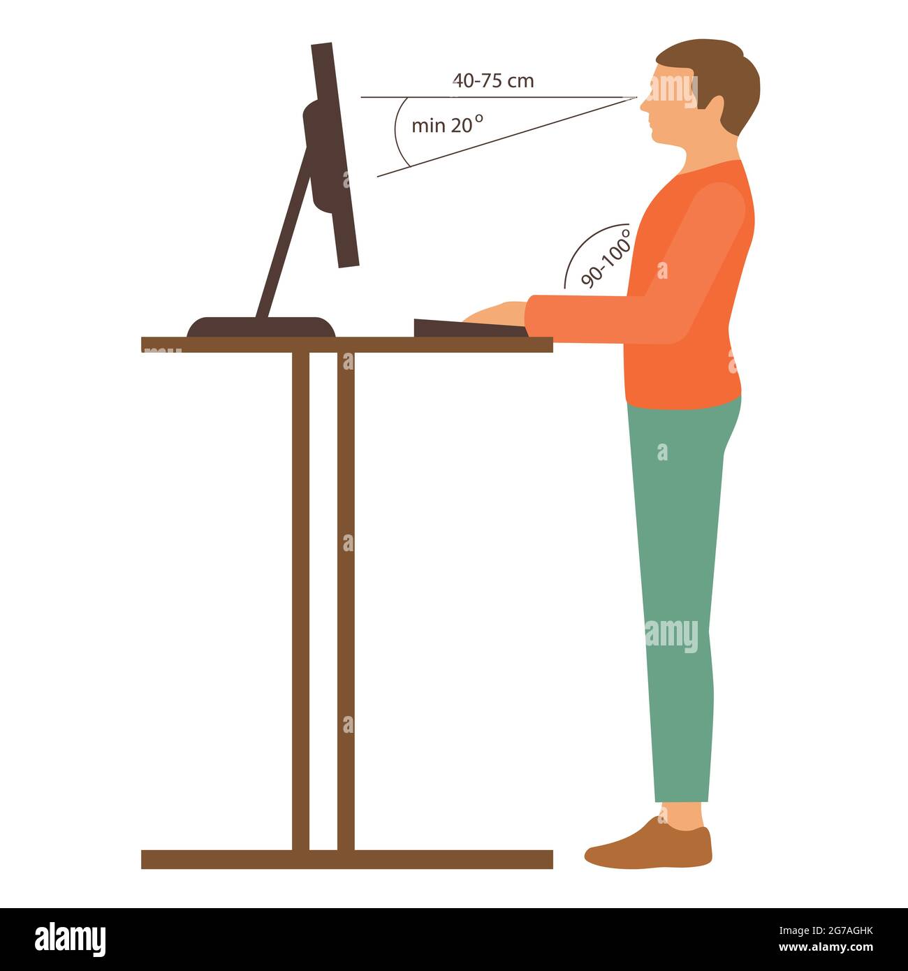 posizione eretta corretta, postura della scrivania dell'ufficio, illustrazione vettoriale Illustrazione Vettoriale