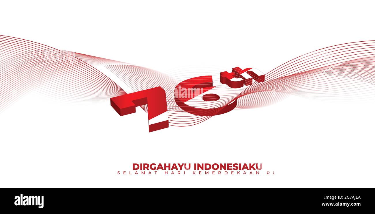 Indonesia giorno di indipendenza con numero di tipografia di 76 per la 76a indipendenza dell'Indonesia. il testo indonesiano medio è longevità indonesia e testo in fondo Illustrazione Vettoriale
