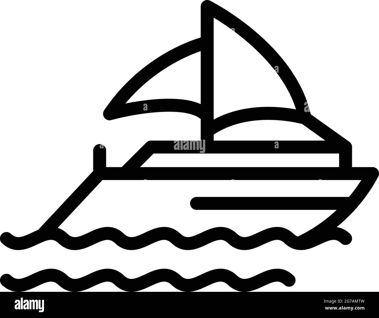 Icona yacht mare vettore di contorno. Barca a vela. Velocità nave oceano Illustrazione Vettoriale