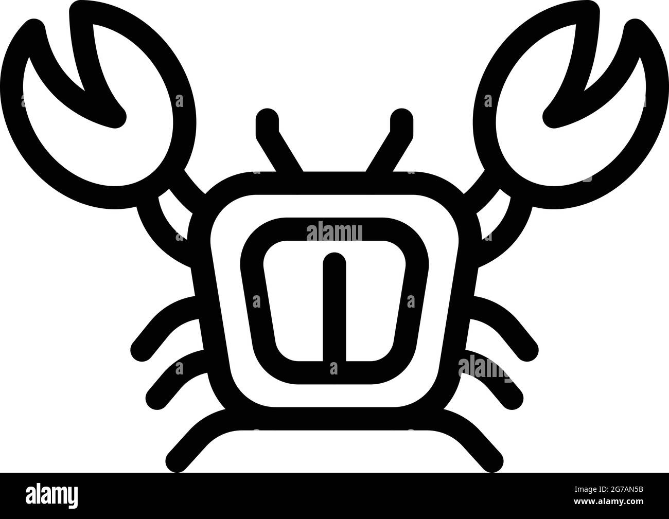 Icona del granchio di mare vettore di contorno. Animali da spiaggia. Oceano grazioso granchio Illustrazione Vettoriale