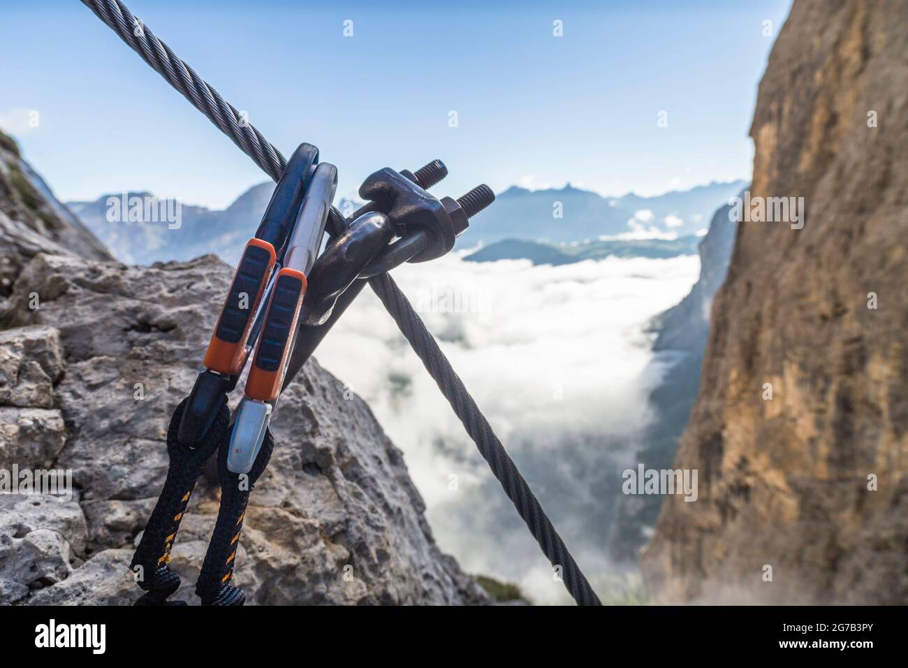 Via ferrata Pisciadu, Pisciadu, Italia Foto Stock