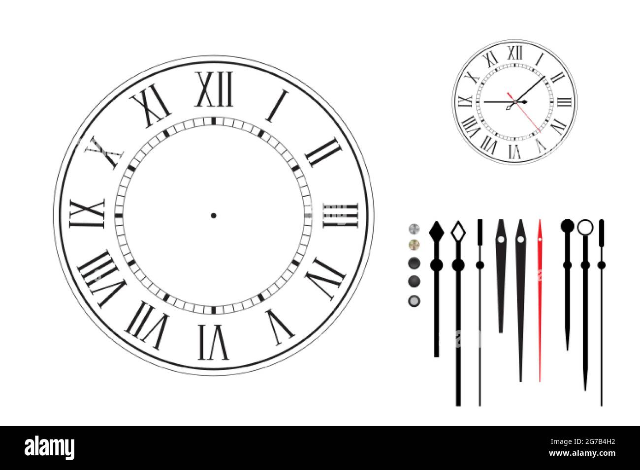 Quadrante orologio in stile retrò con numeri romani. Illustrazione Vettoriale