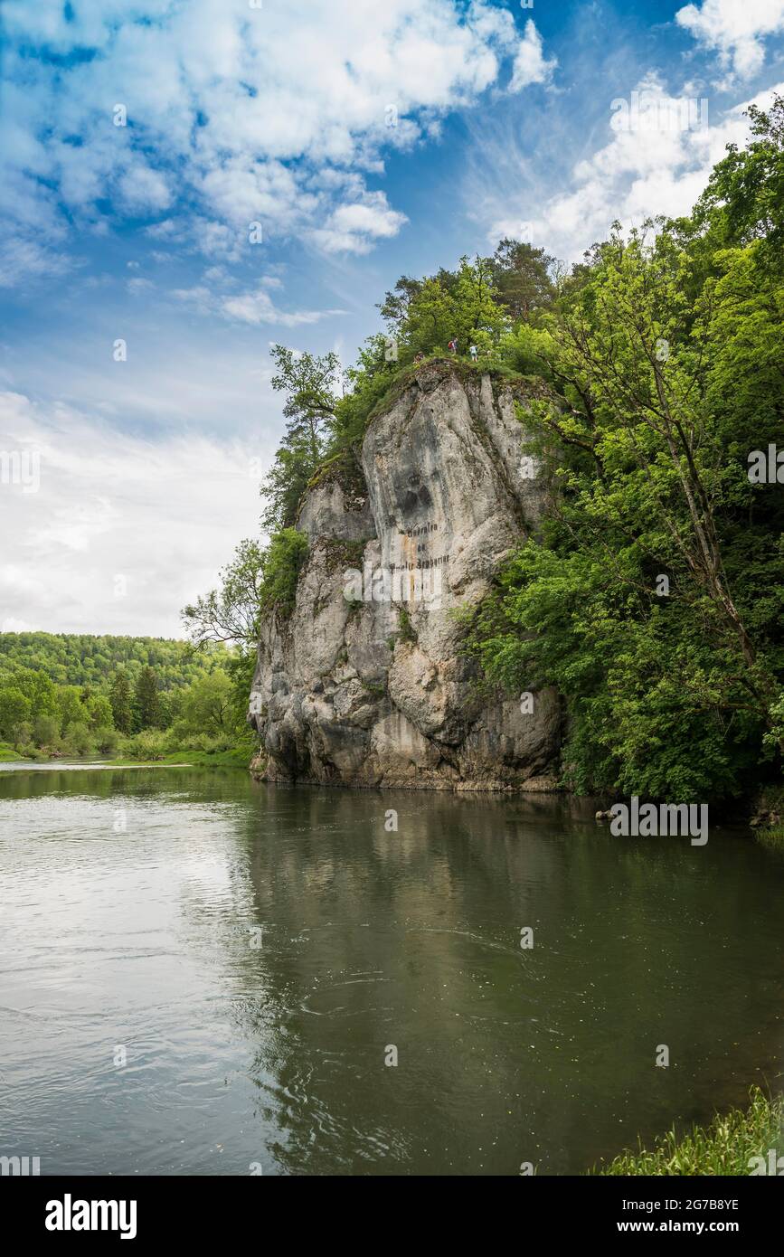 Amalienfelsen, Inzigkofen, vicino Sigmaringen, Parco naturale del Danubio superiore, Valle del Danubio superiore, Danubio, Alb Sveva, Baden-Wuerttemberg, Germania Foto Stock