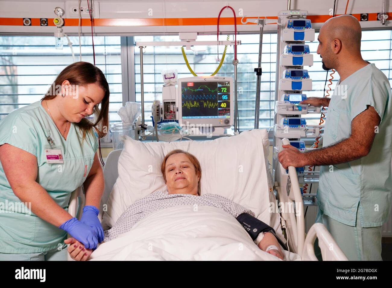 Unità coronarica, paziente dopo infarto miocardico, Karlovy Vary, Repubblica Ceca Foto Stock