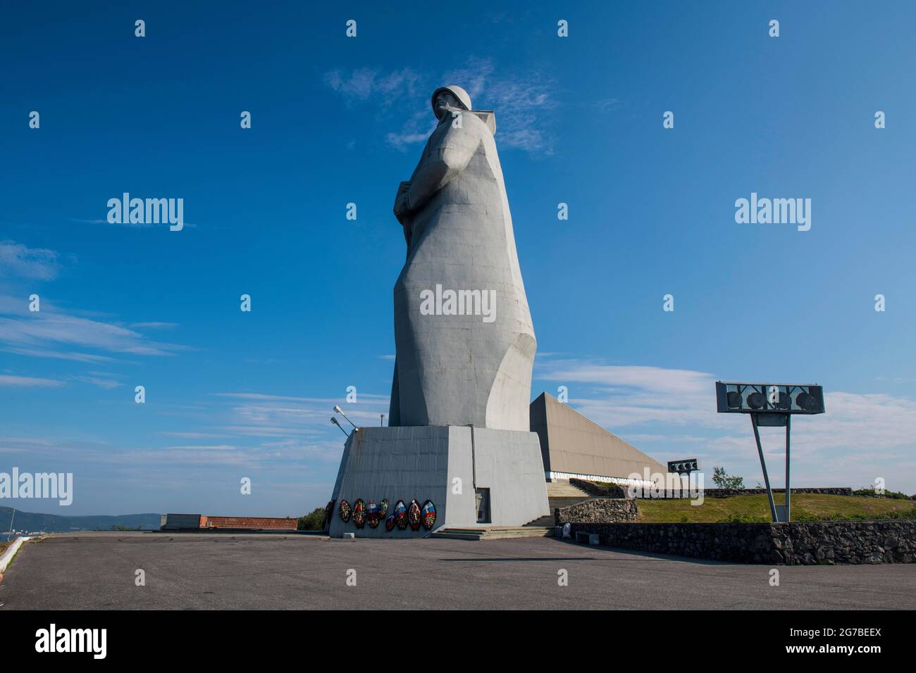 Difensori dell'Artico sovietico durante la Grande Guerra Patriottica, Alyosha Monument, Murmansk, Russia Foto Stock