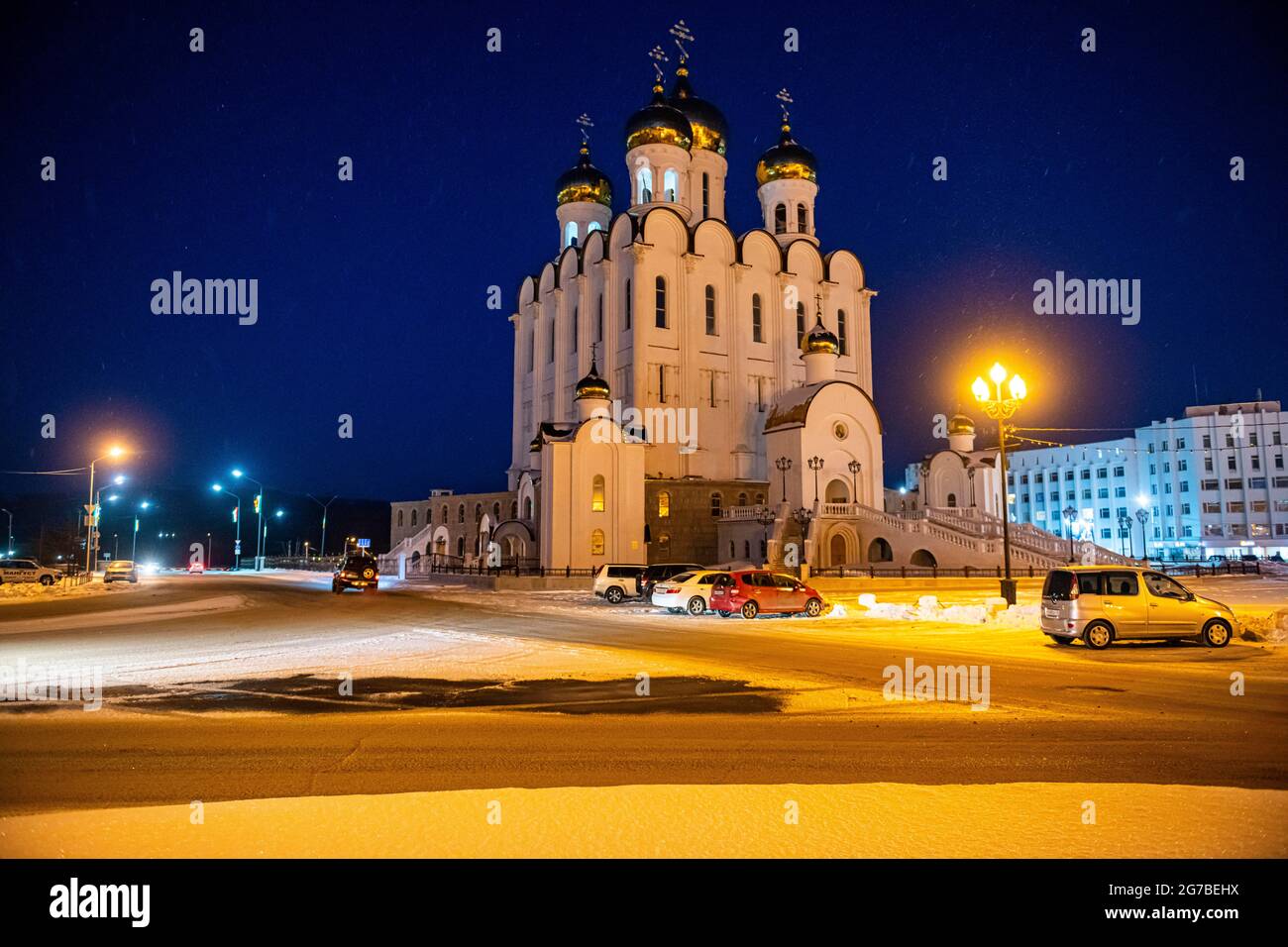 Chiesa ortodossa della Trinità a Magadan, Oblast Magadano, Russia Foto Stock