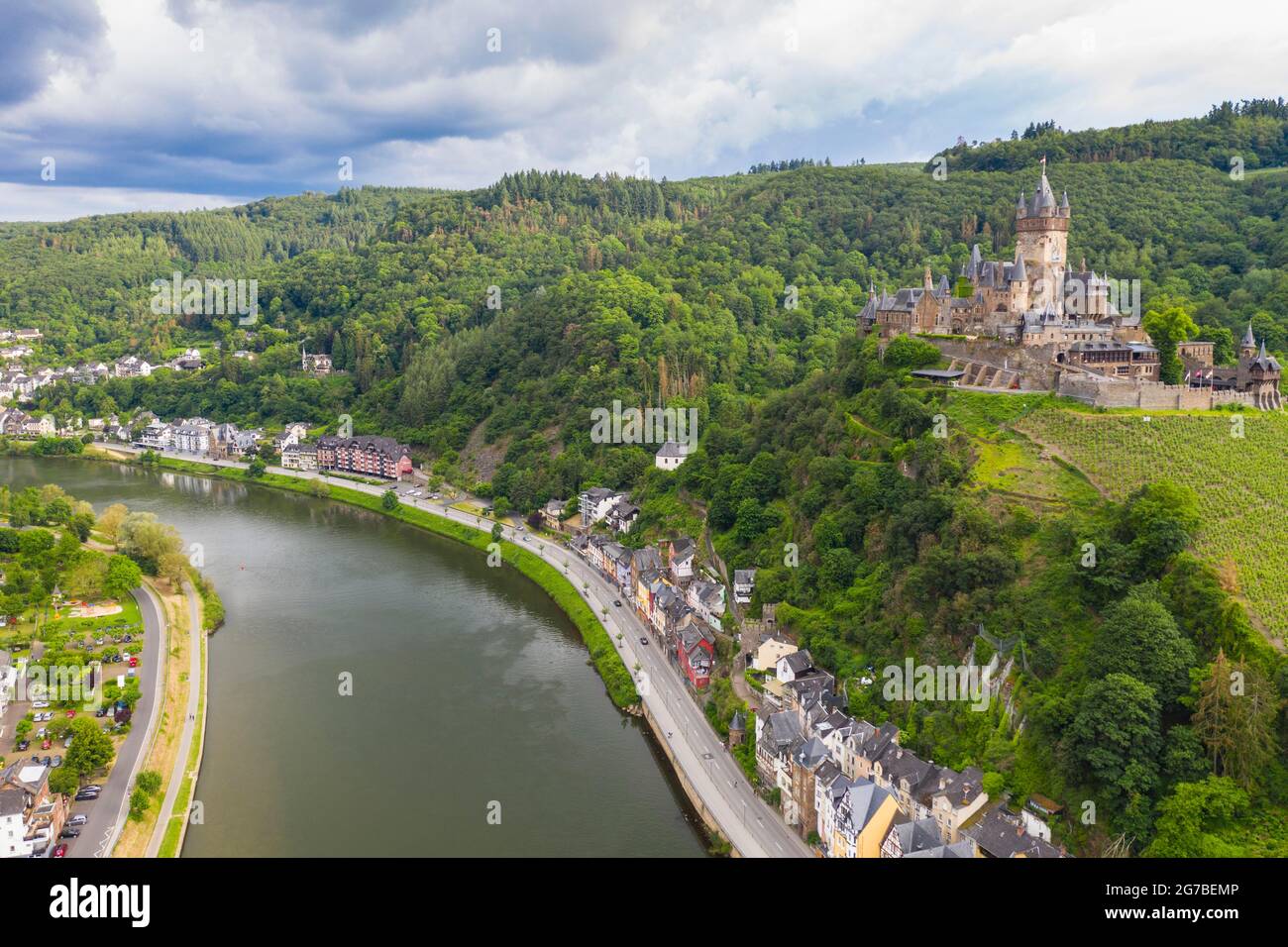 Castello Imperiale di Cochem sulla Mosella, Valle della Mosella, Germania Foto Stock