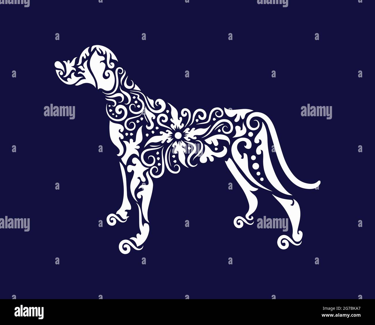 Ornamento di cane stile Logo può essere utilizzato come segno, icona o simbolo, vettore a strati completi e facile da modificare e personalizzare dimensioni e colore, compatibile WIT Illustrazione Vettoriale