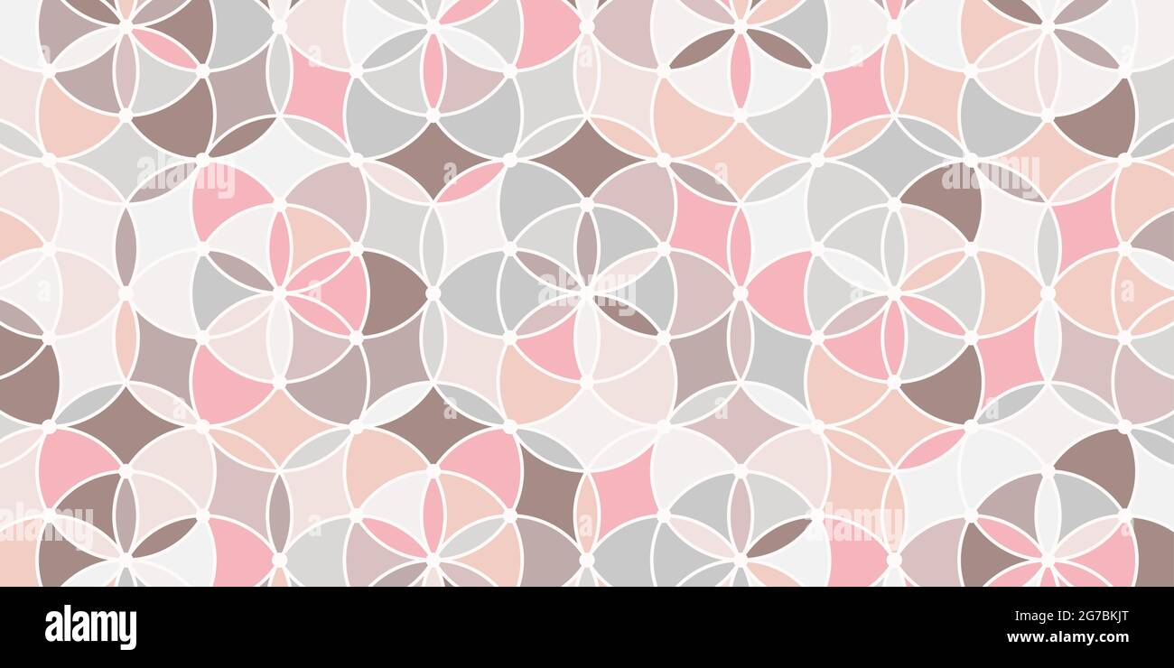 Sovrapposizione del cerchio con ripetizione senza giunture geometrica astratta. Elegante sfondo rosa color pastello design per tappeti, carta da parati, abbigliamento, wrapping, batik Illustrazione Vettoriale