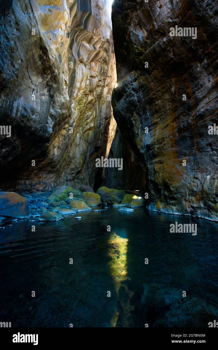 Il Chapell nel circo di Cilaos nell'isola di la Reunion è un canyon di slot Foto Stock