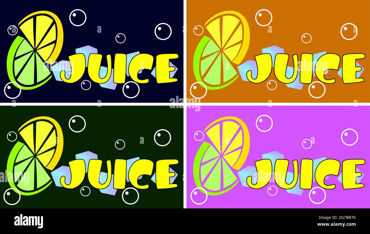 logo succo con lime, limone, ghiaccio e bolle in diversi colori 2 Illustrazione Vettoriale