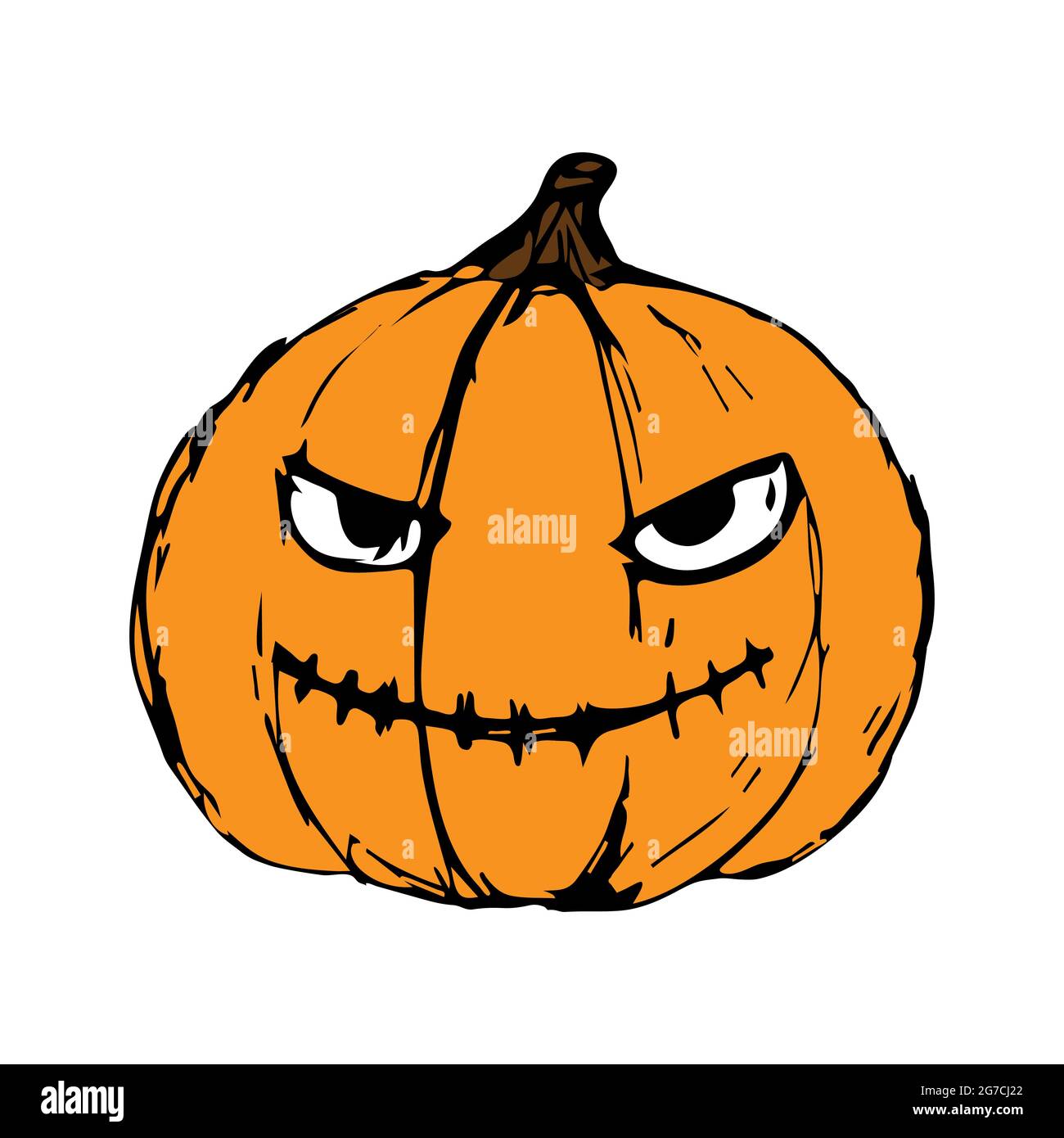 Zucca Halloween arancio spaventoso sorriso, orribile spiteful. Disegno a mano. Illustrazione vettoriale Illustrazione Vettoriale