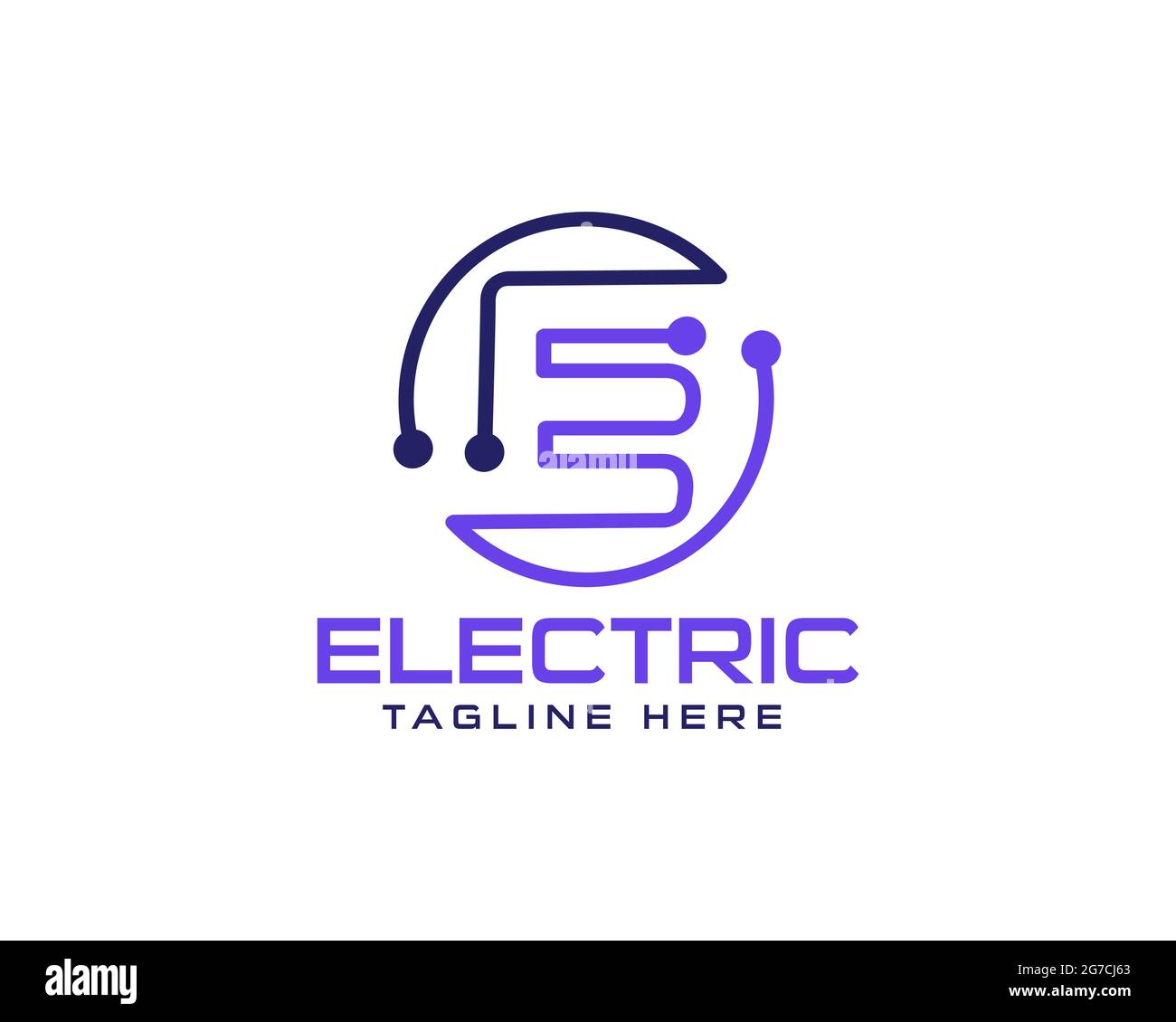 Il design iniziale del logo Letter e Electron può essere utilizzato come segno, icona o simbolo, vettore a livelli completi e facile da modificare e personalizzare dimensioni e colori, compatibile Illustrazione Vettoriale
