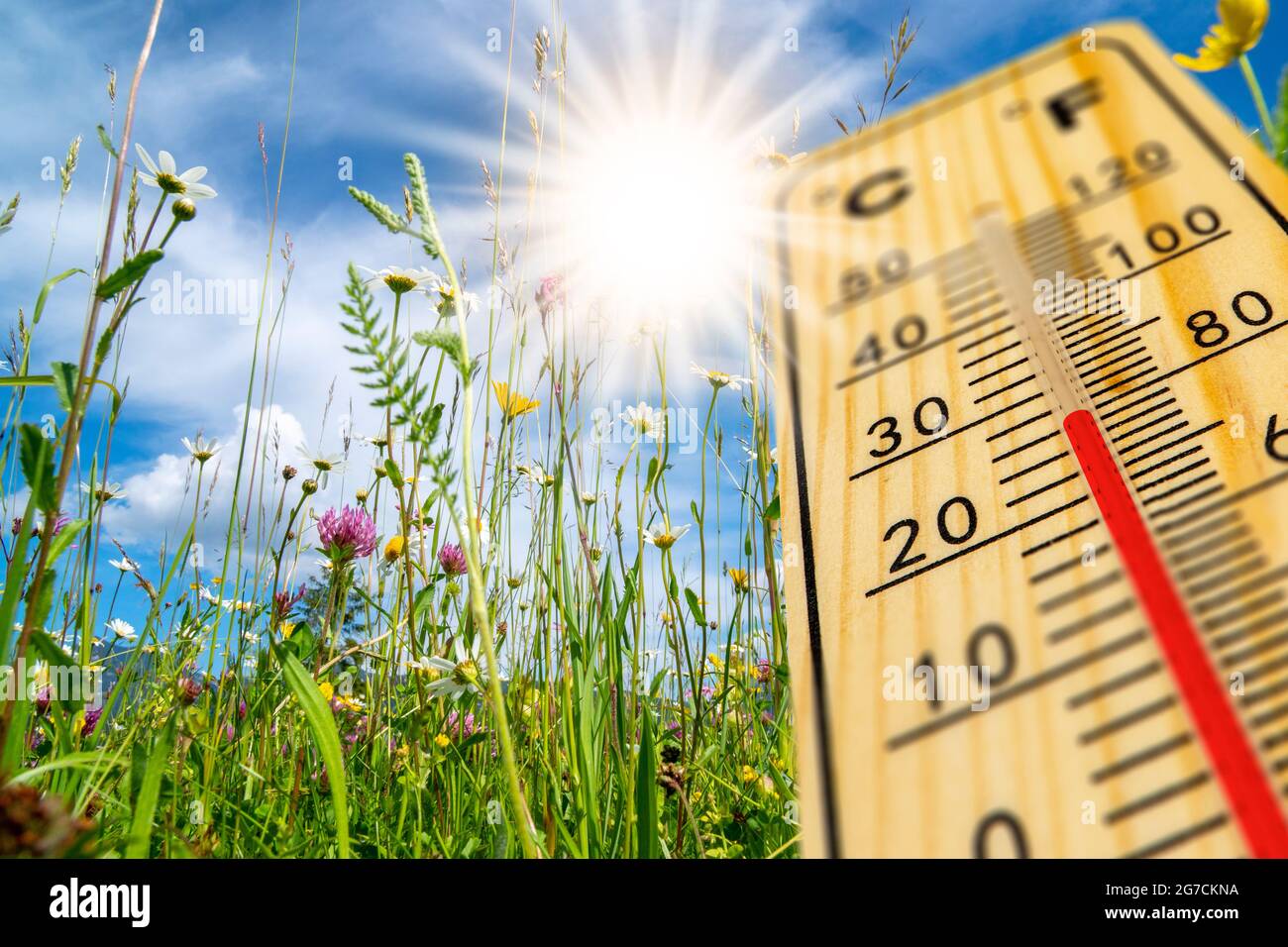 riscaldare in estate con temperatura elevata a termometro Foto Stock