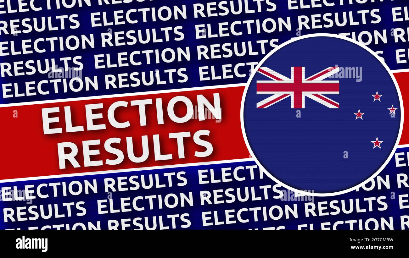 Bandiera circolare della Nuova Zelanda con i titoli dei risultati delle  elezioni - Illustrazione 3D Foto stock - Alamy