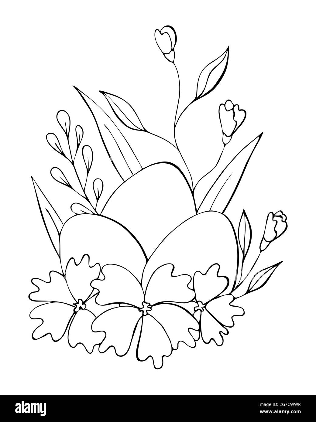 Composizione vettoriale con uova e fiori per Pasqua, doodling, disegno a mano, su fondo bianco, da colorare. Illustrazione vettoriale Immagine e Vettoriale - Alamy