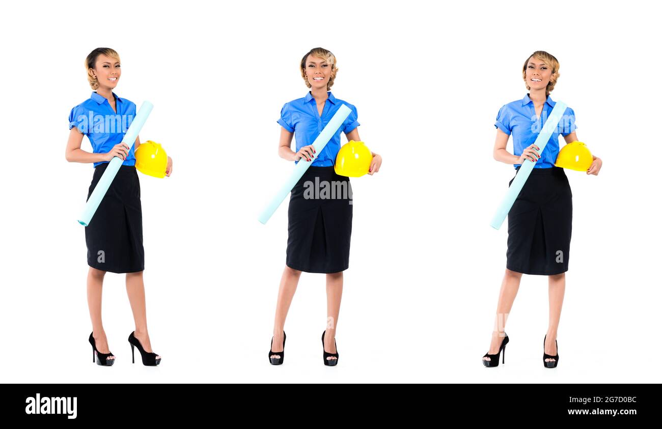 Architetto asiatici, professionista, compositing di tre scene isolati su sfondo bianco Foto Stock