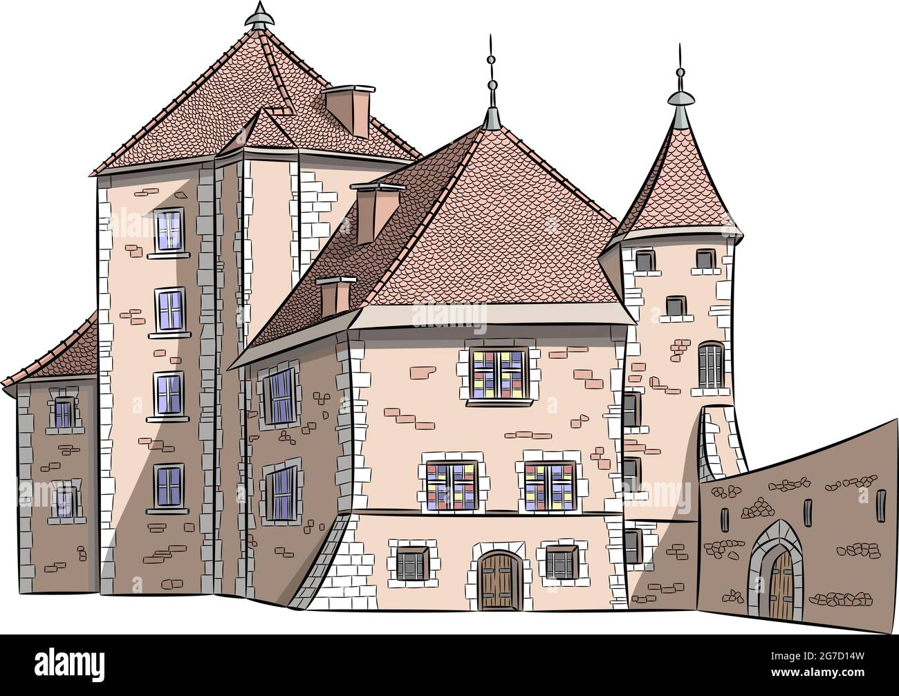 Illustrazione vettoriale di un castello medievale ad Annecy. Francia. Illustrazione Vettoriale