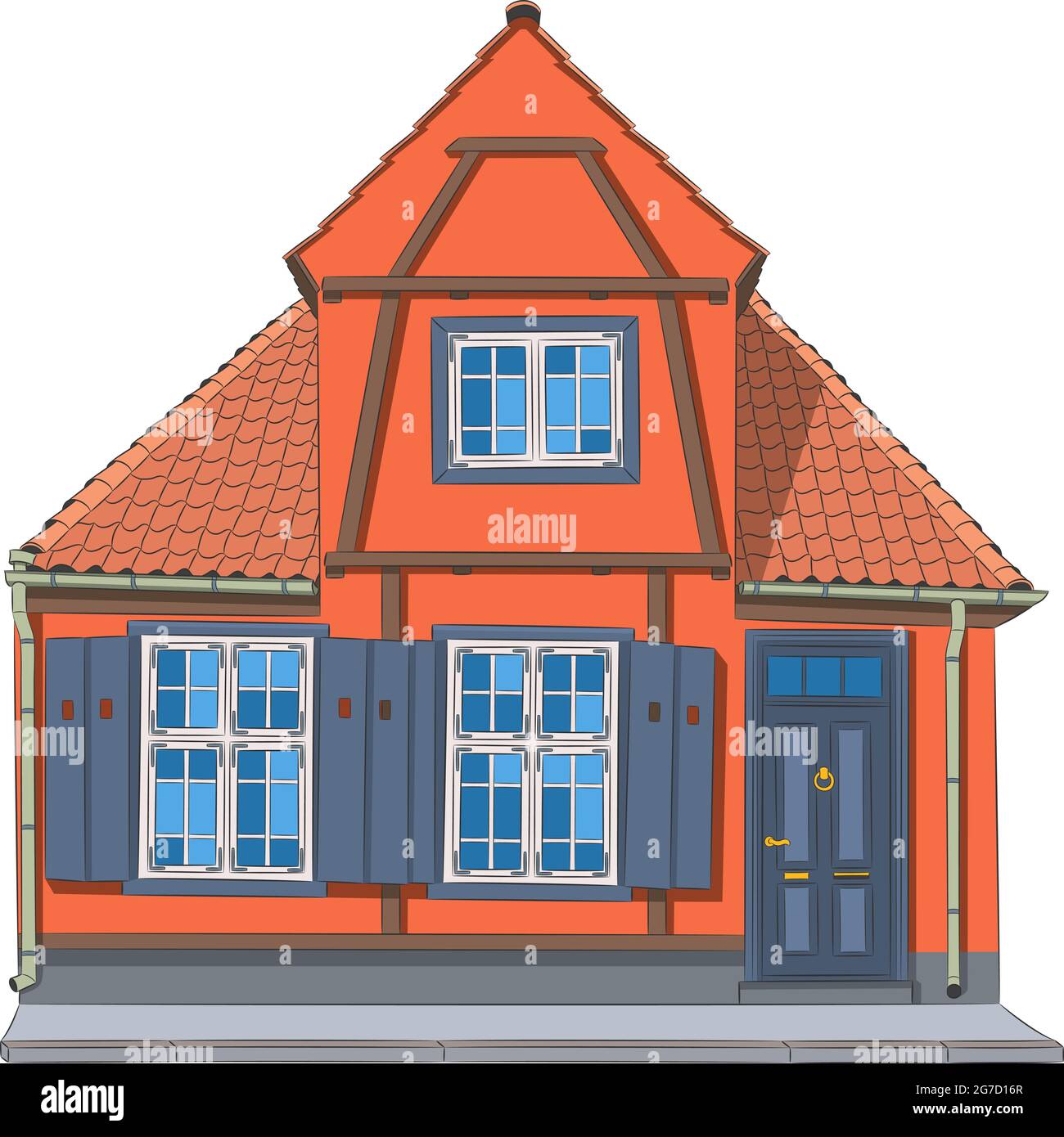 Tradizionale vecchia casa d'epoca con tetto in tegole. Copenaghen. Danimarca. Illustrazione vettoriale... Illustrazione Vettoriale
