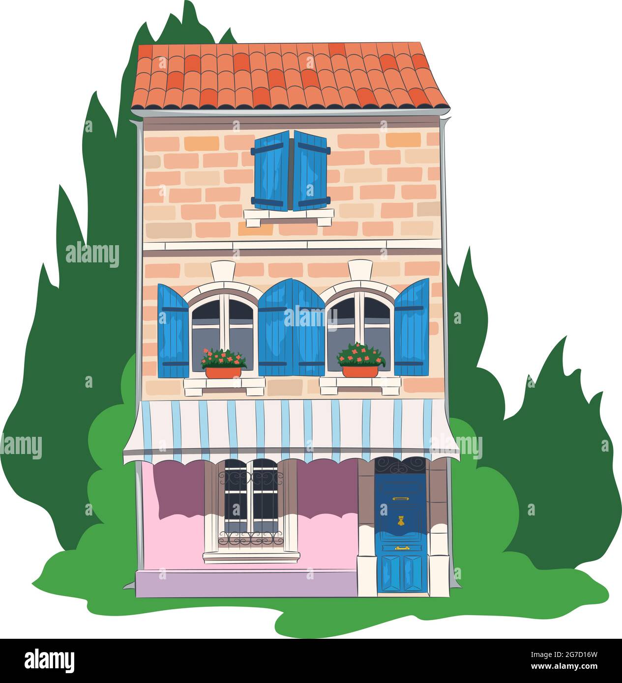Tradizionale casa medievale in pietra in Provenza. Arles. Francia. Illustrazione Vettoriale