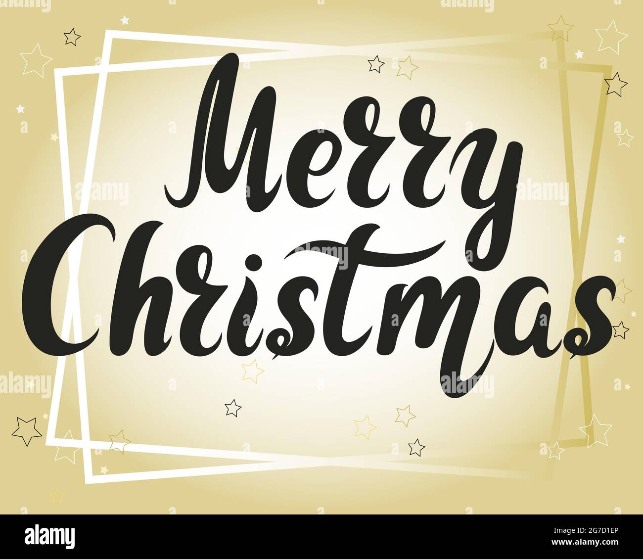 Allegra scritta natalizia fatta a mano su sfondo oro, biglietto d'auguri vettoriale. Concept, banner con iscrizione. Illustrazione tipografica Capodanno e Illustrazione Vettoriale