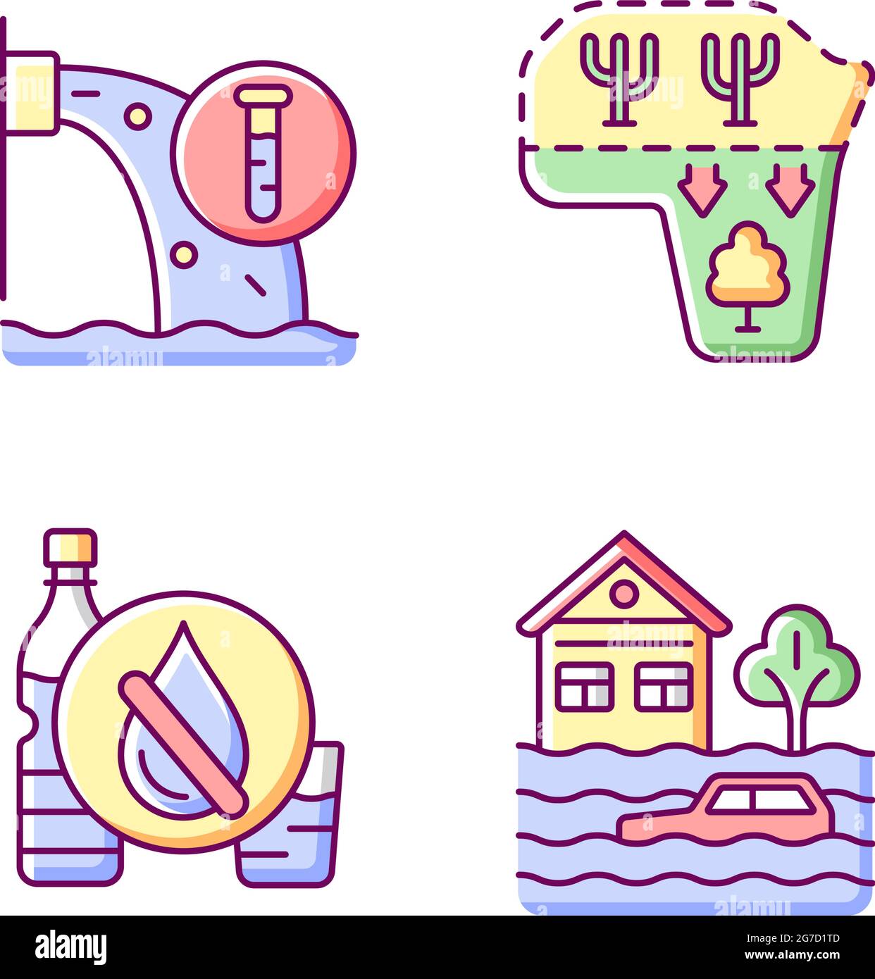 Set di icone di colore RGB per stress idrico Illustrazione Vettoriale