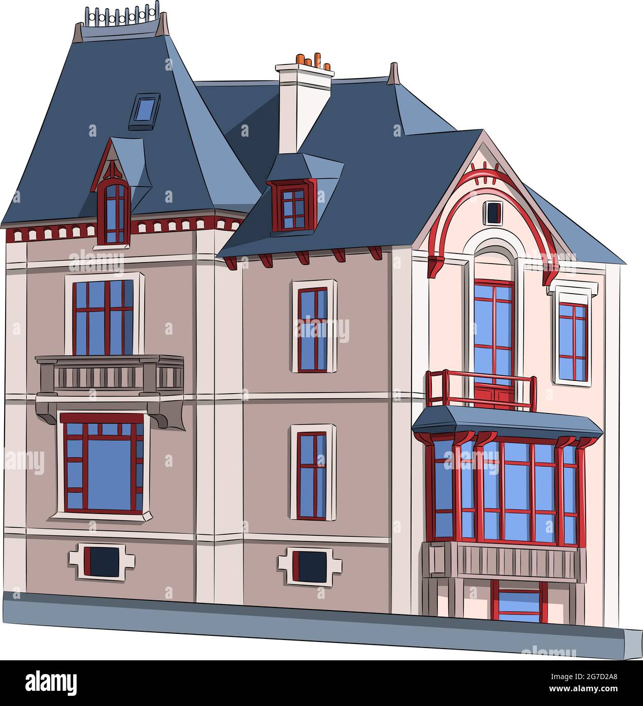 Tradizionale casa sulla spiaggia sulla costa della Bretagna francese a Saint-Malo. Francia. Illustrazione Vettoriale