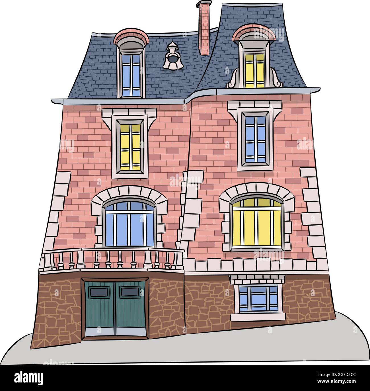 Illustrazione vettoriale di un antico palazzo sulla collina di Montmartre. Parigi. Illustrazione Vettoriale