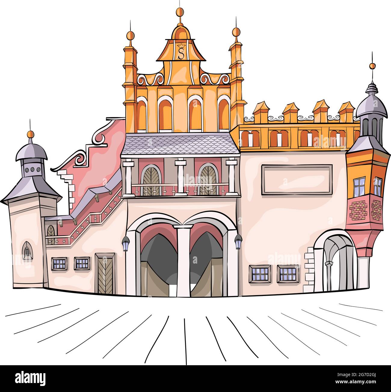 Chiesa di San Wojciech sulla piazza del mercato nella parte storica della città. Cracovia. Illustrazione Vettoriale