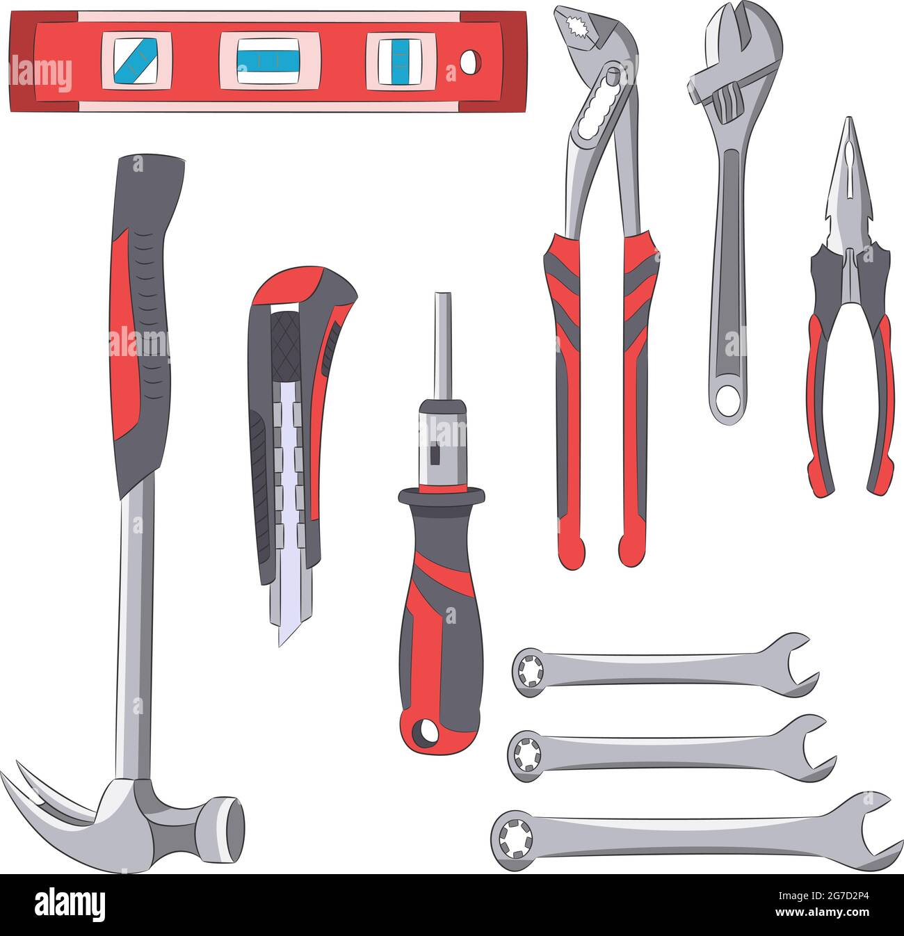 Una serie di utensili per lavori idraulici isolati su sfondo bianco. Illustrazione vettoriale. Illustrazione Vettoriale