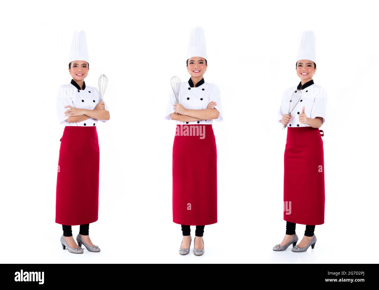 Chef asiatico, professionista, compositing di tre scene isolati su sfondo bianco Foto Stock