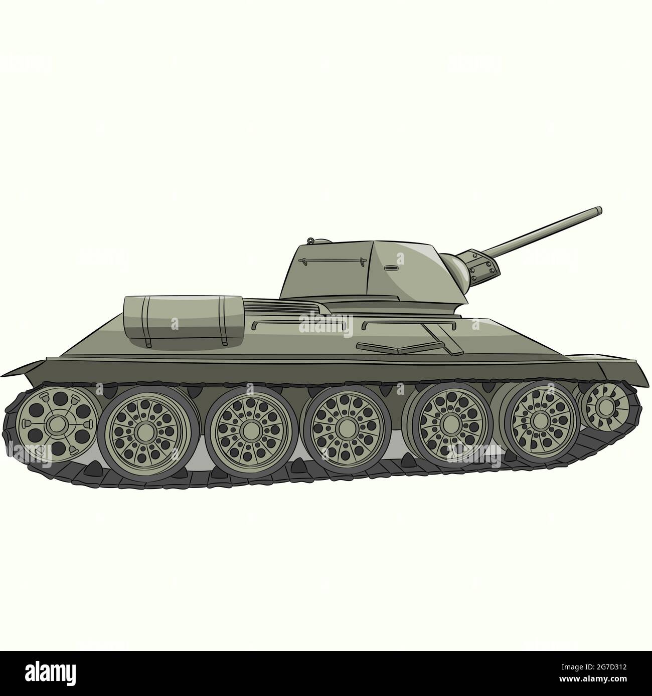 Famoso carro armato sovietico medio T-34 isolato su sfondo bianco. Illustrazione Vettoriale