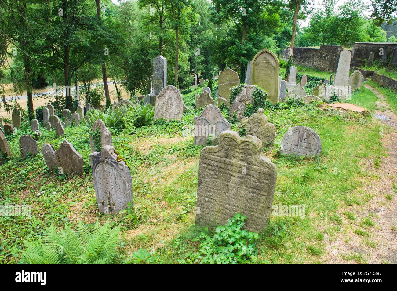 Il Cimitero Ebraico di Trebbic, Regione di Vysocina, Repubblica Ceca, 23 giugno 2021. Uno dei cimiteri ebraici più grandi e meglio conservati del Re ceco Foto Stock