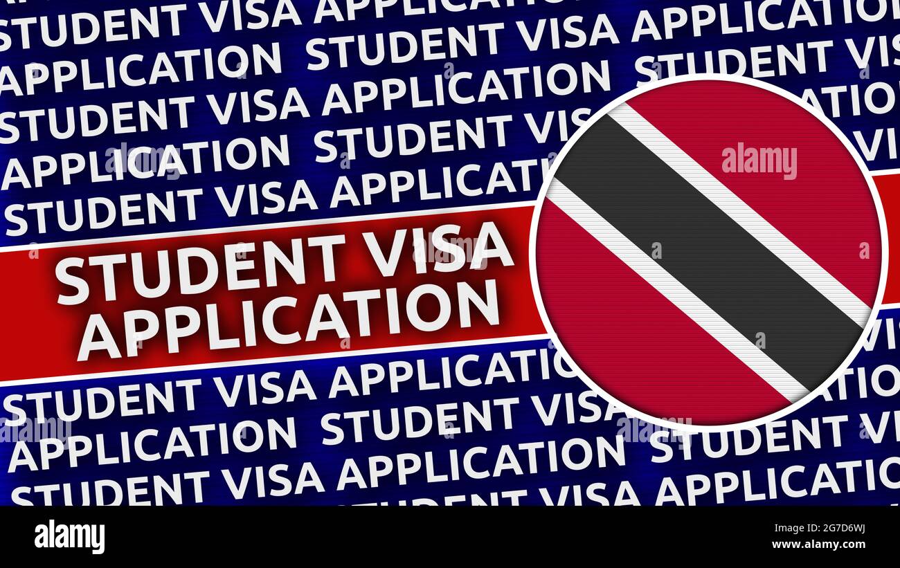 Trinidad e Tobago Bandiera circolare con titoli di domanda di visto per studenti - Illustrazione 3D Foto Stock