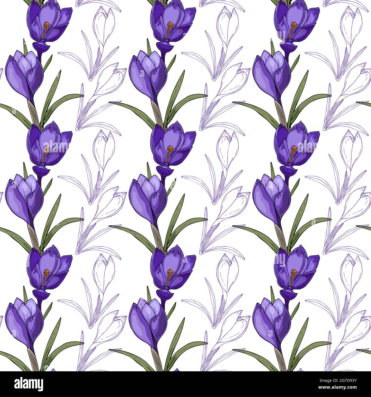 Motivo senza cuciture con croci, fiori doodling, disegno a mano, fiore contorno, su sfondo bianco. Per carta da parati, imballaggio, sfondo, striscioni. Illustrazione vettoriale Illustrazione Vettoriale