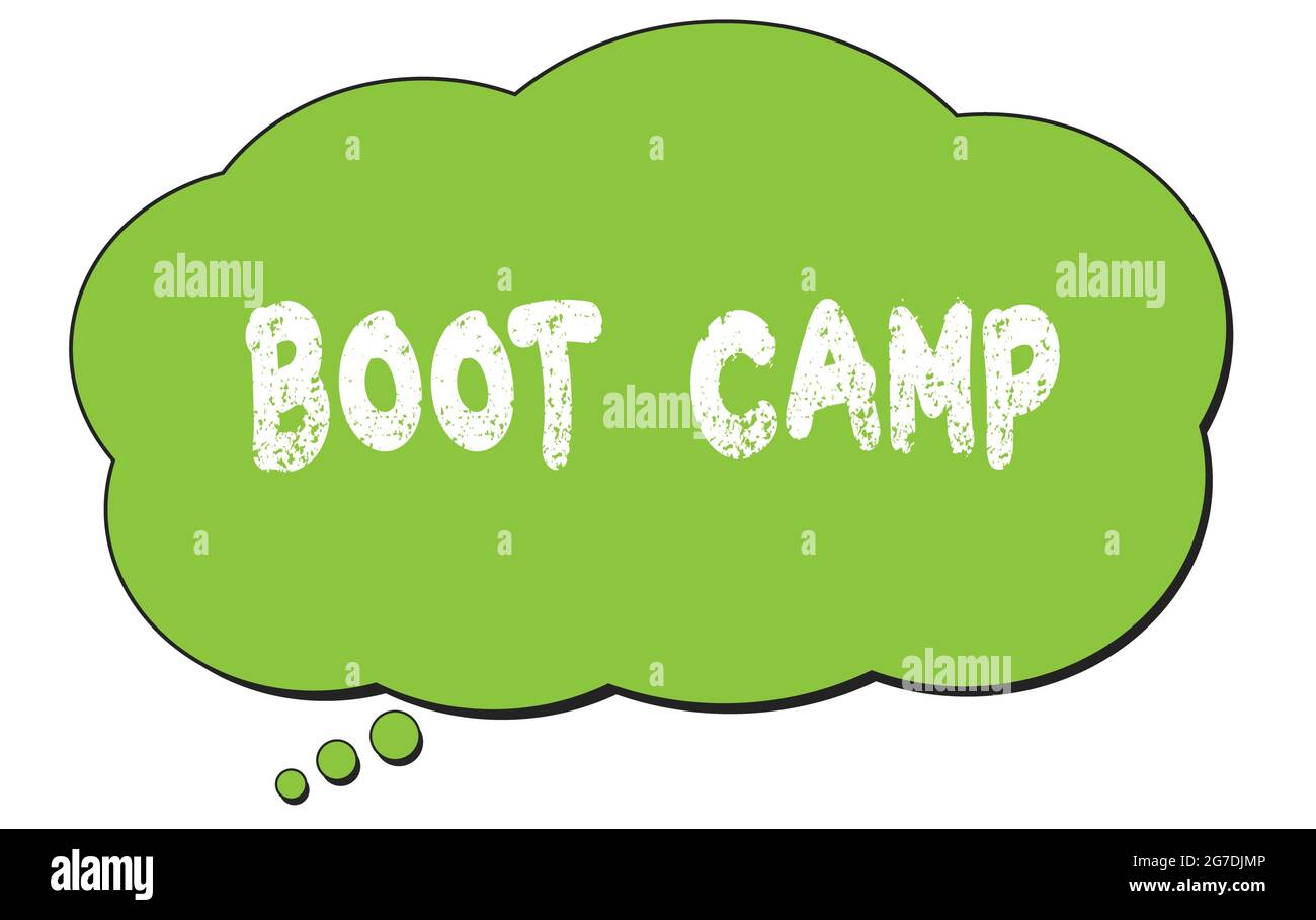Testo BOOT CAMP scritto su una bolla di pensiero verde. Foto Stock