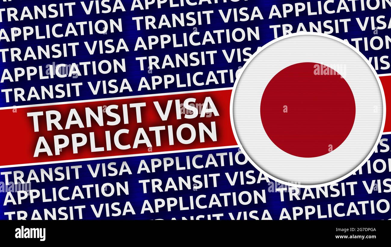 Japan Circular Flag with Transit Visa Application Titles - Illustrazione 3D Foto Stock