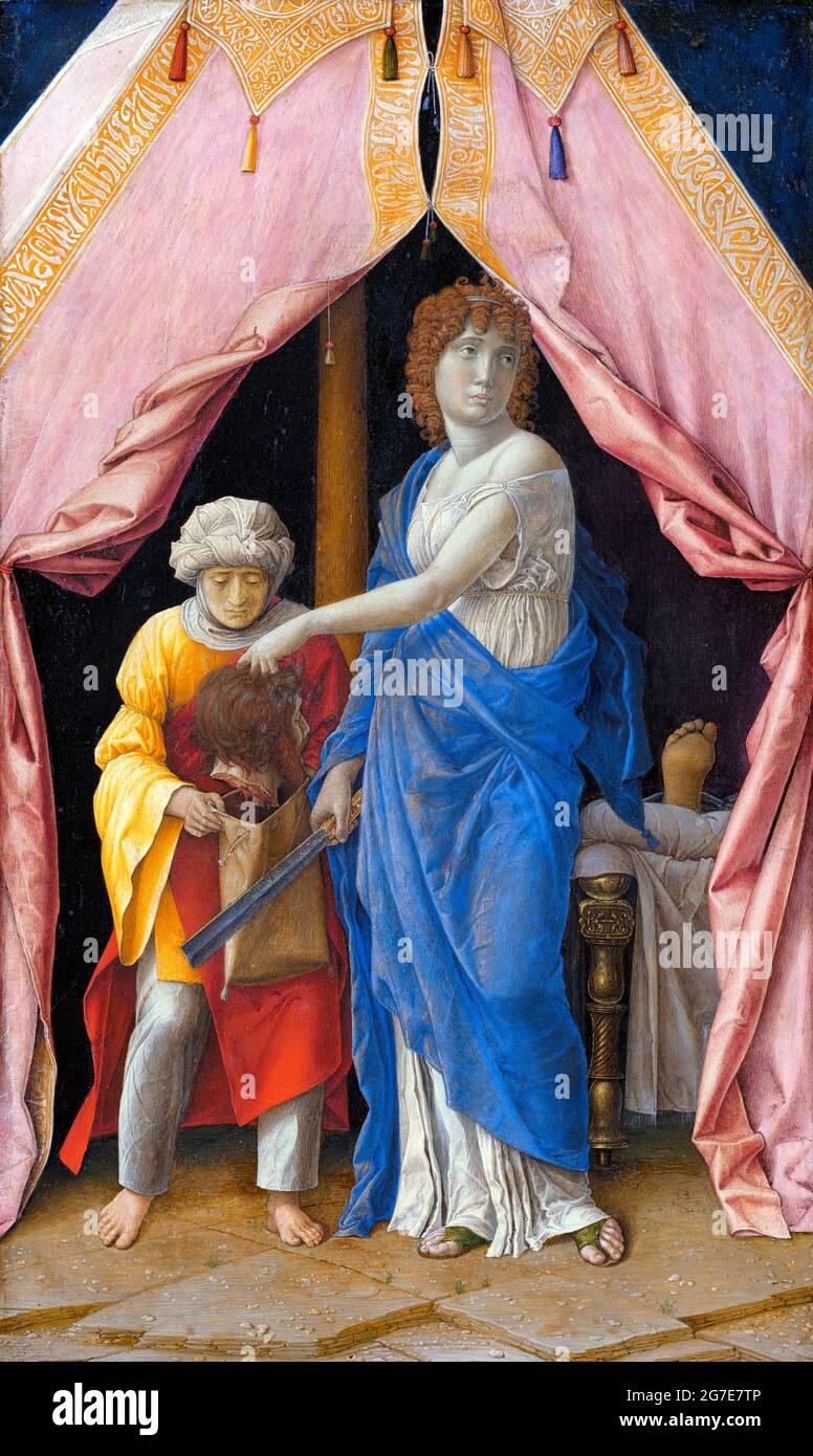 Giuditta con la testa di Holofornes di Andrea Mantegna (1431-1506) e Giulio Campagnola (c.. 1482-c. 1515), tempera su pannello, c. 1495-1500 Foto Stock