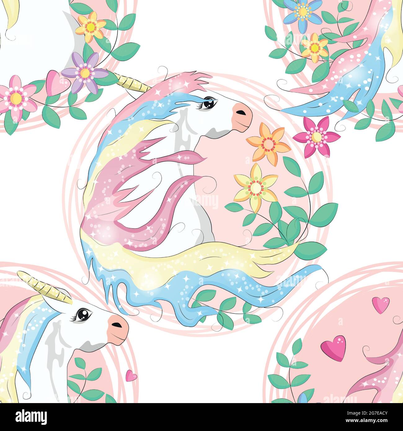 Doodle unicorn pattern per il design tessile. Cartoni animati animali. Stampa Ditsy. Motivo trendy senza cuciture. Modello di tessuto Illustrazione Vettoriale