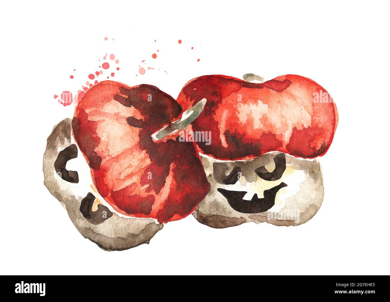 Zucche decorative di Halloween. Illustrazione disegnata a mano con acquerello Foto Stock