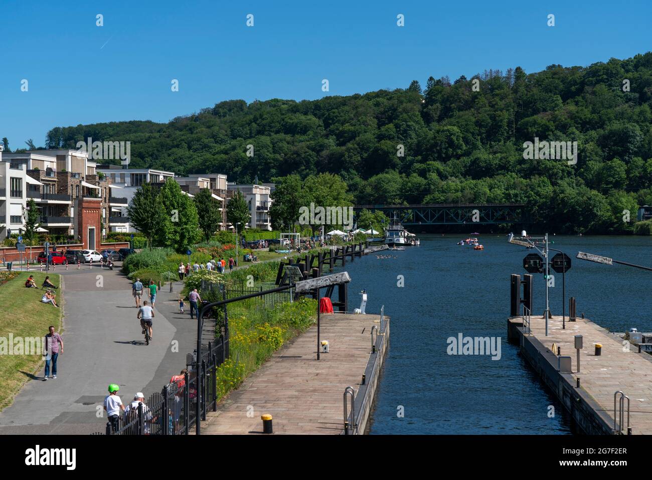 Essen-Kettwig, sulla Ruhr, serbatoio della Ruhr, serratura, passeggiata, NRW, Germania, Foto Stock