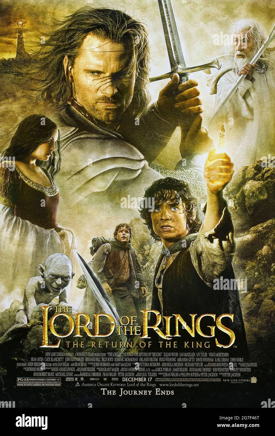 The Lord of the Rings: The Return of the King (2003) diretto da Peter Jackson e interpretato da Elijah Wood, Ian McKellen, Orlando Bloom e Viggo Mortensen. Conclusione epica della trilogia basata sui romanzi di J.R.R. Tolkien trova gli hobbit che si avvicinano al Monte destino mentre l'esercito di Sauron si fa carico di Gandalf e Aragorn. Fotografia di un poster originale US 2003 da un foglio ***SOLO PER USO EDITORIALE***. Credito: BFA / New Line Cinema Foto Stock