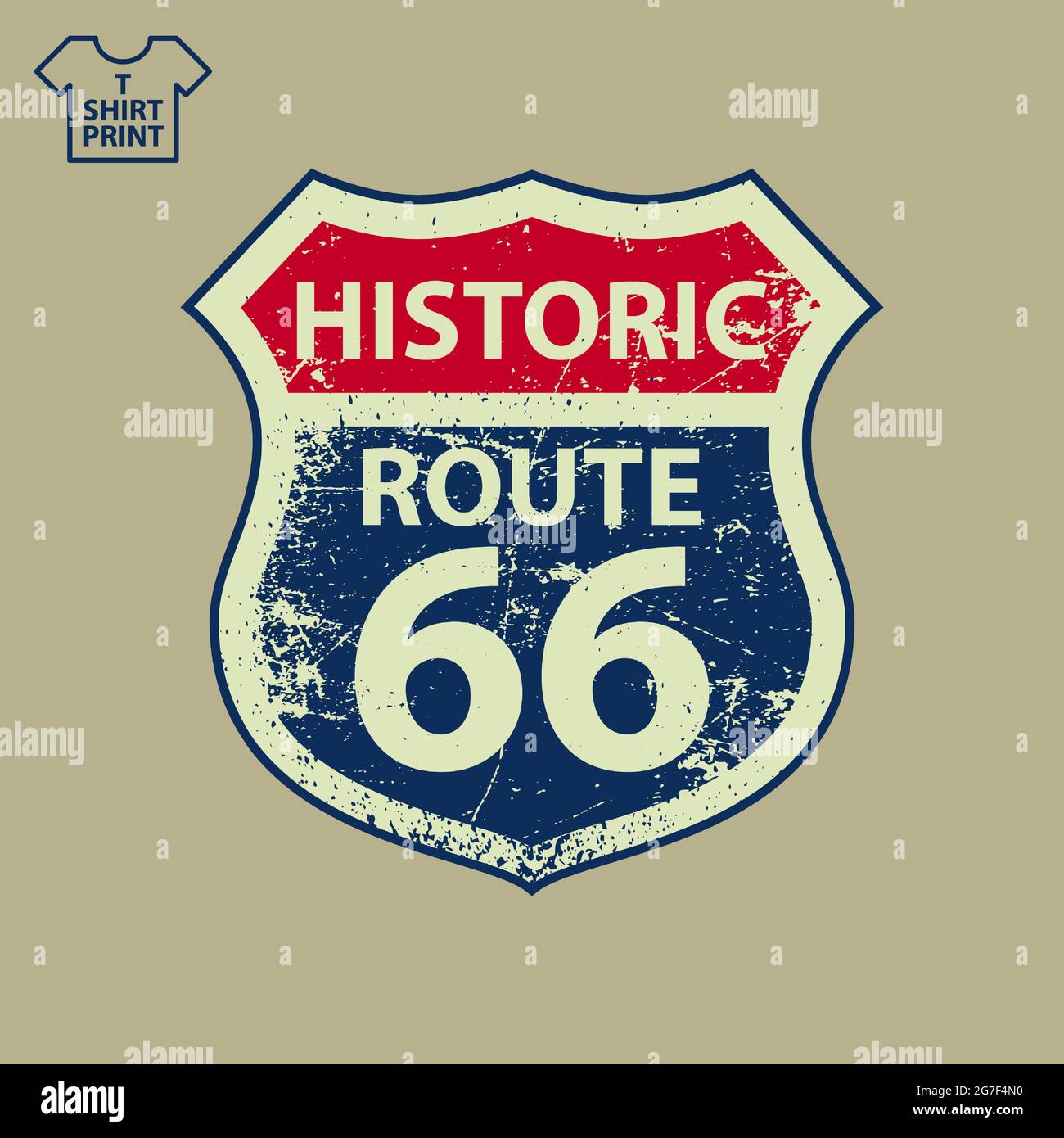 America s Highway 66 Main Street Road Sign in stile Grunge. Insegna Will Rogers Highway per T-shirt, felpa con cappuccio, decorazione. Illustrazione vettoriale. Illustrazione Vettoriale
