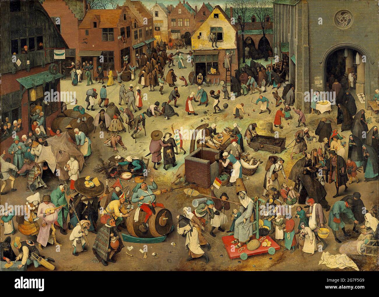 La lotta tra Carnevale e Quaresima (1559) di Pieter Brueghel il Vecchio Foto Stock