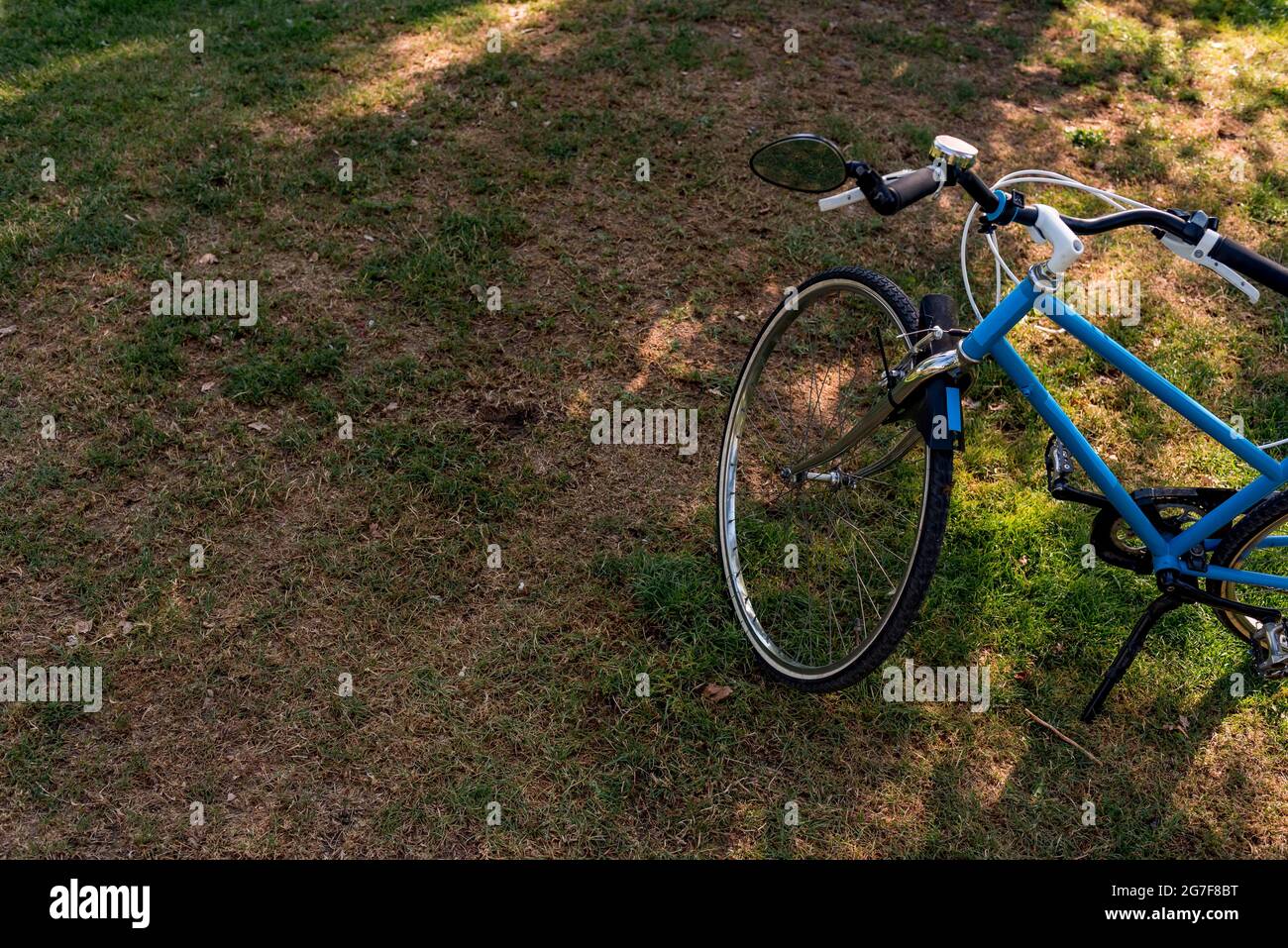 Bicicletta in erba. Primo piano Foto Stock